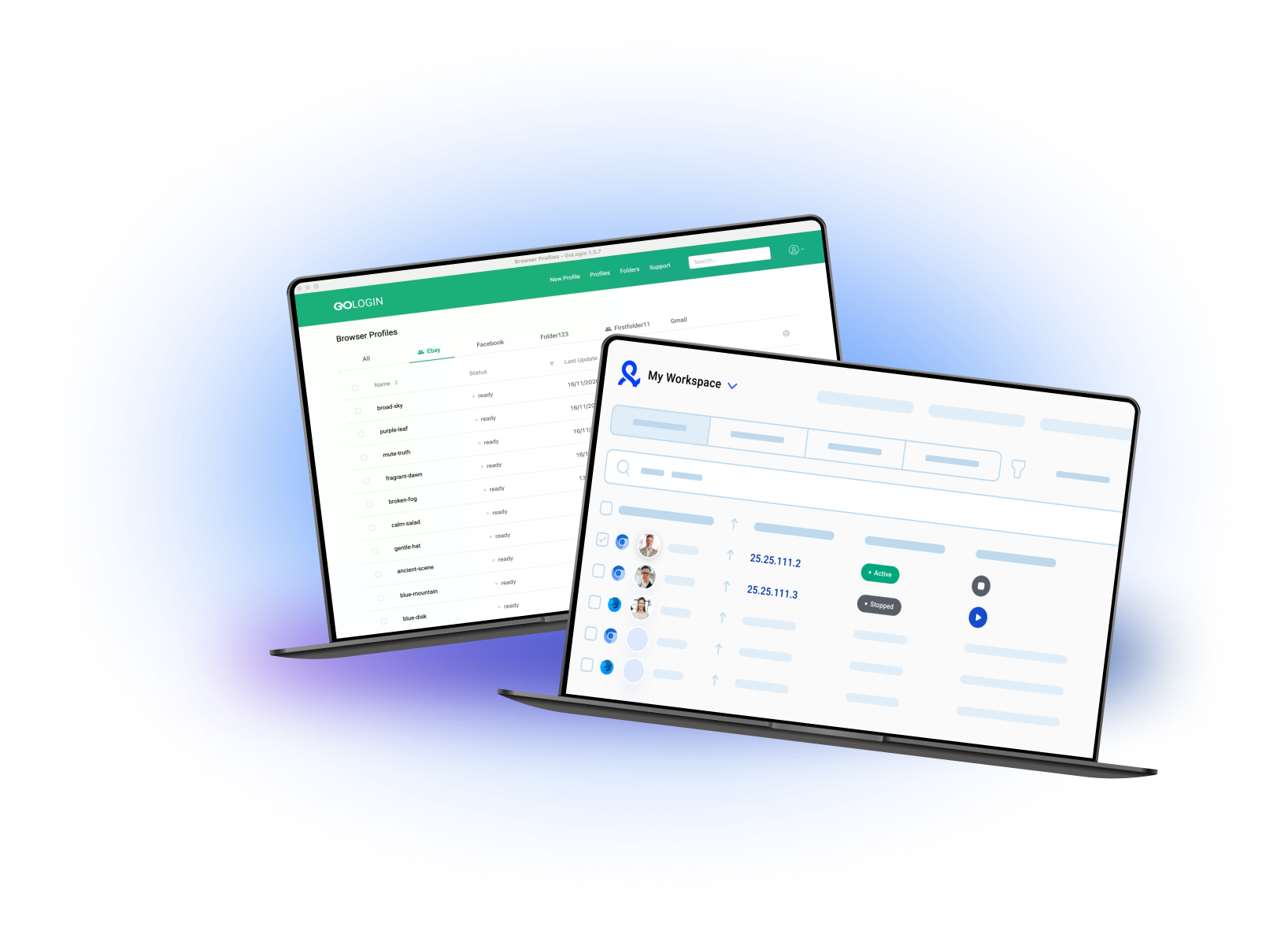 Uma ilustração destacando uma alternativa ao Gologin com o painel de gerenciamento de perfis do Multilogin, comparando os principais recursos e benefícios.