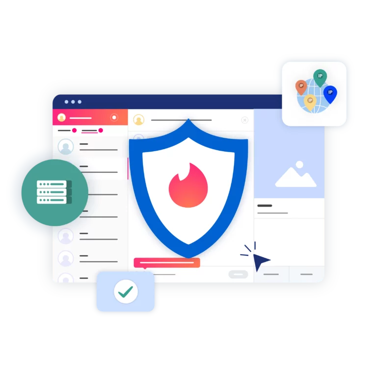 Illustration of Multilogin's proxies for secure, undetectable Tinder account management and ban prevention.