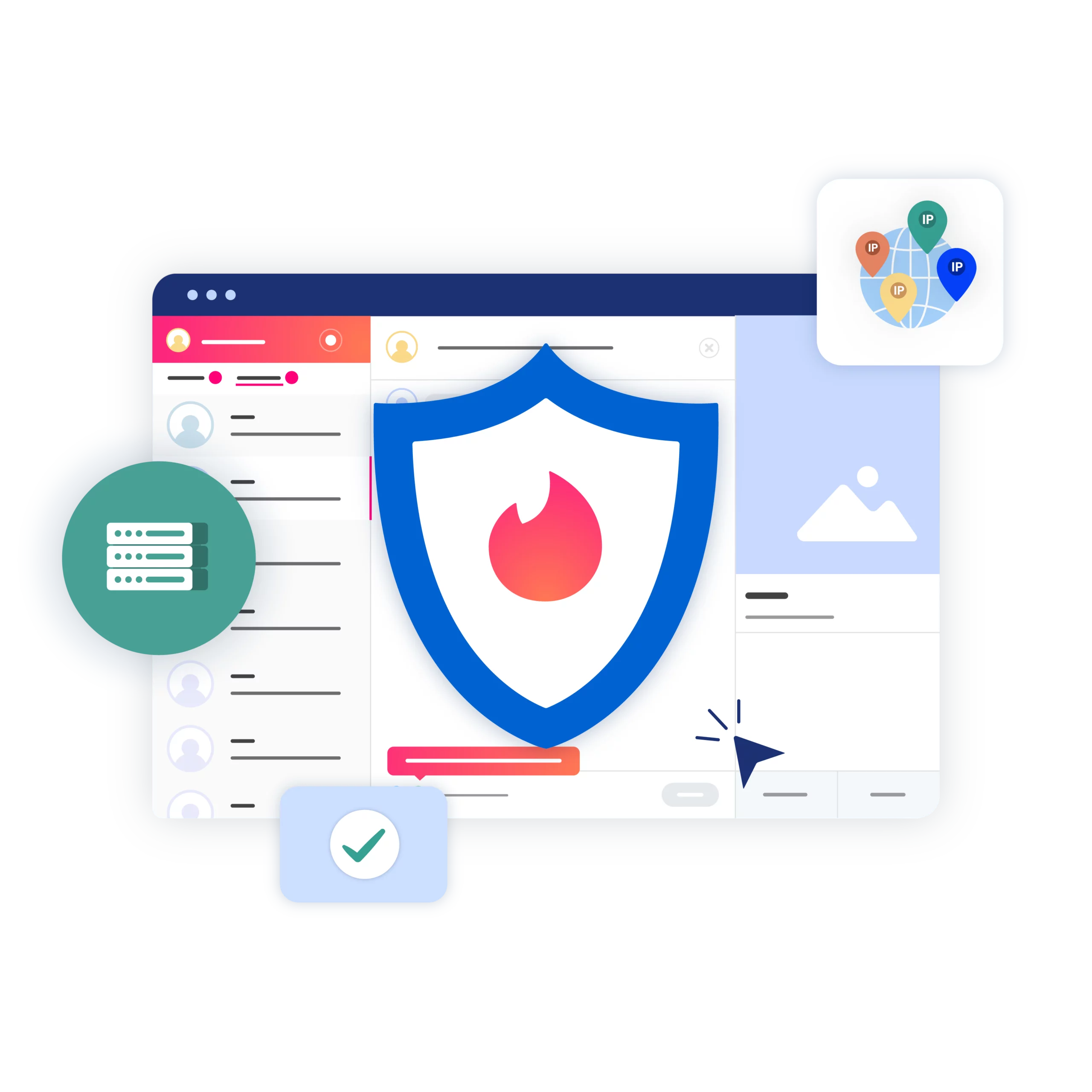 Illustration of Multilogin's proxies for secure, undetectable Tinder account management and ban prevention.