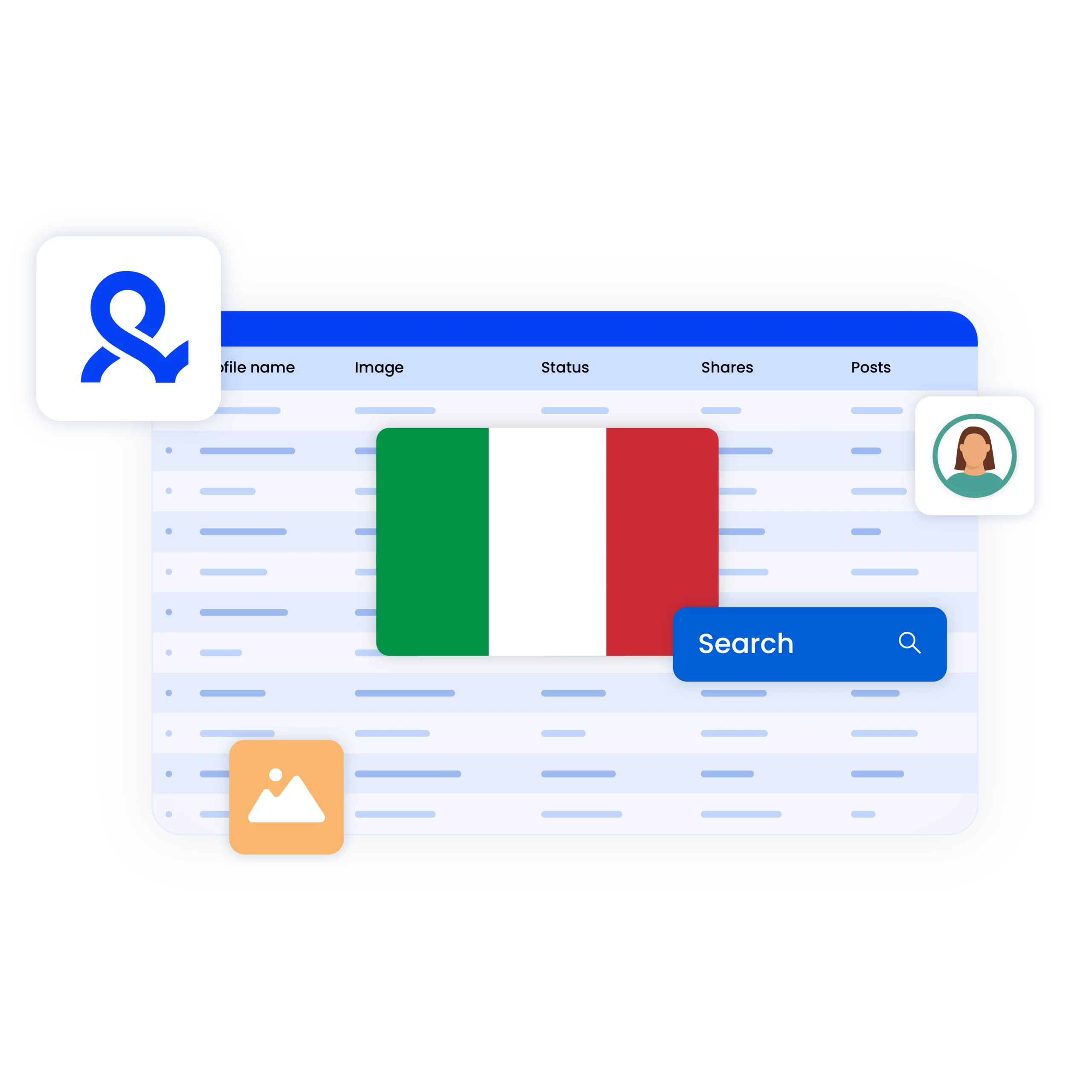 Image showcasing using Multilogin's built-in Italy proxy, featuring Italy flag.