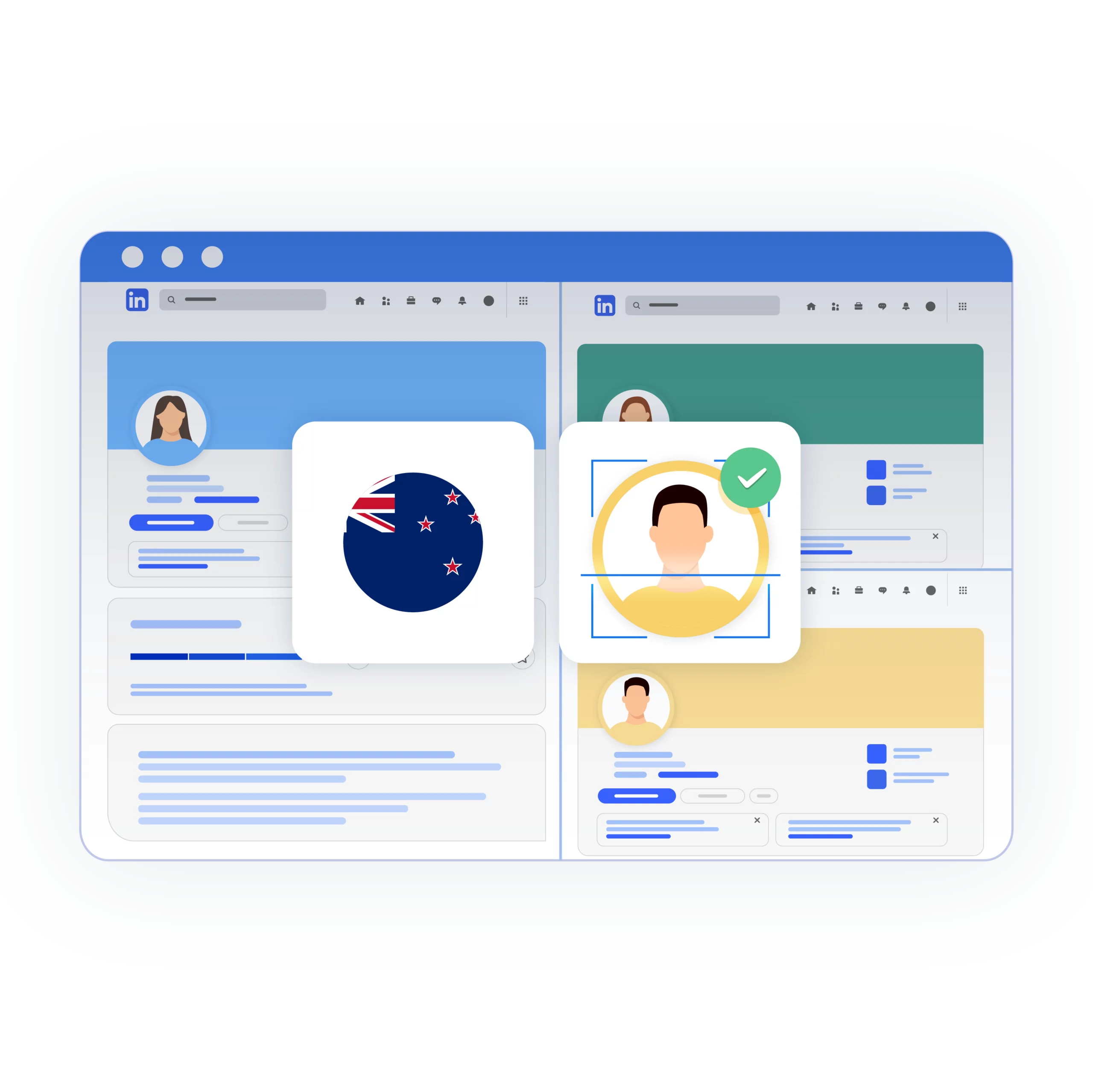 An image showcasing Multilogin's high-quality New Zealand proxy, highlighting the ability to sign in and manage multiple accounts on a single device