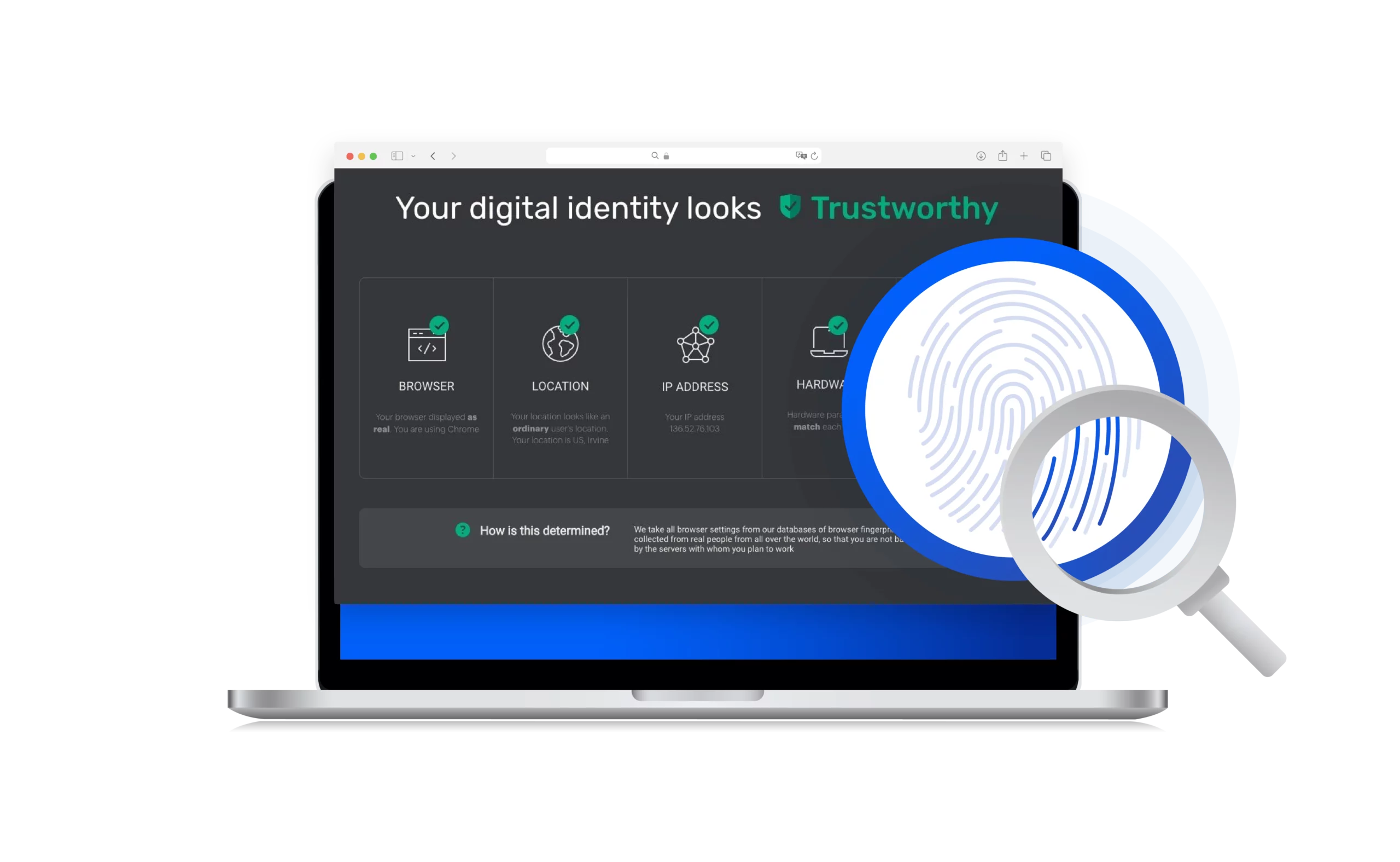 computer screen displaying Iphey's convenient interface with digital fingerprint icon