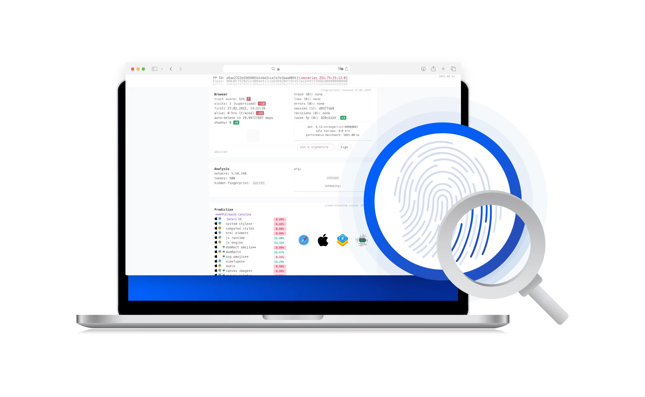 computer screen displaying creepJS's user-friendly interface