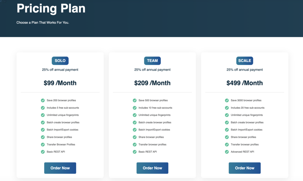 Xlogin browser pricing page
