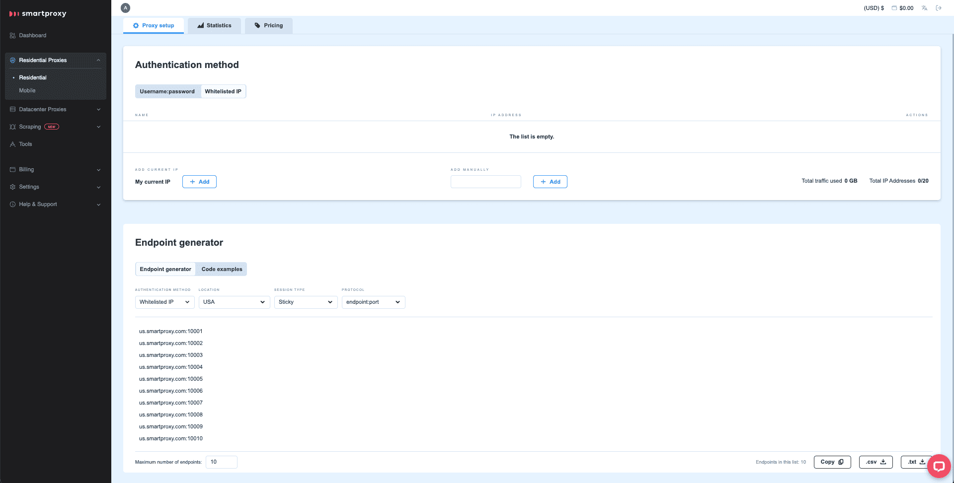 smartproxy dashboard screenshot