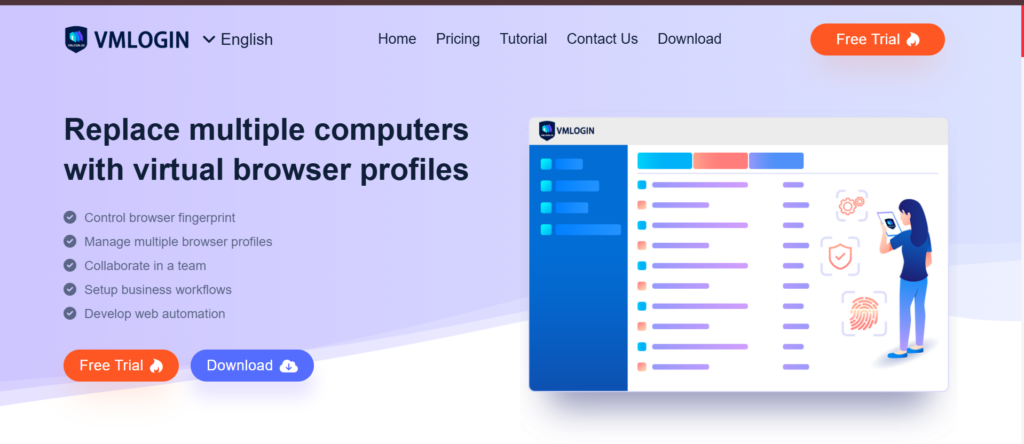VMLogin interface designed for simple multi-account access with flexible pricing options