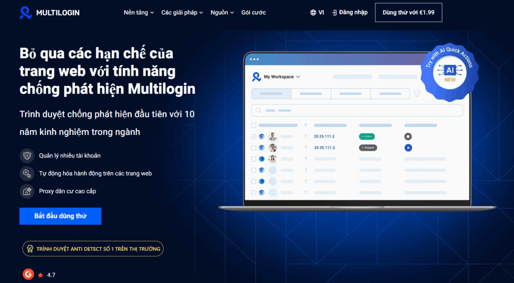 Multilogin chống phát hiện trình duyệt ẩn danh