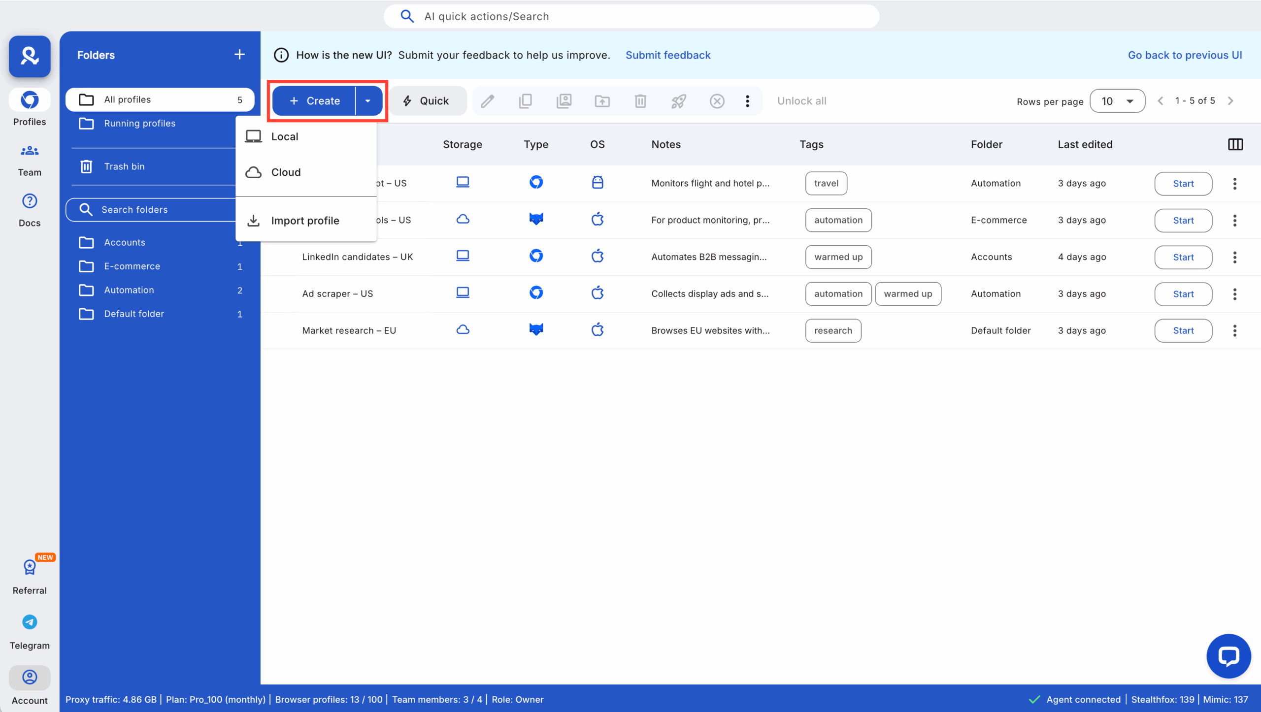 Create your first browser profile