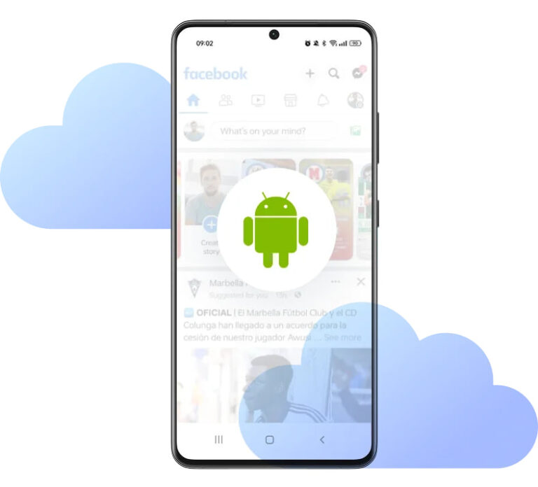 Android cell phone in the cloud running a mobile app interface