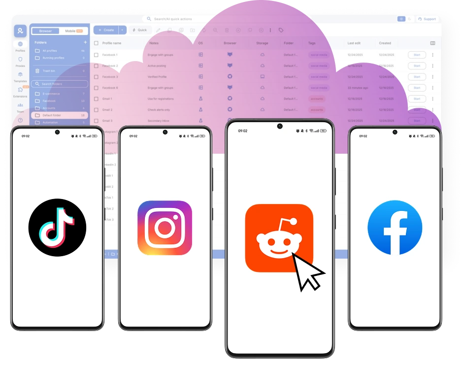 Cloud phones for multiple accounts on any platform.