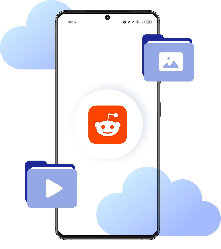 Multilogin Cloud Phone with Reddit app highlighting real device parameters like IMEI, Android ID, and MAC address.