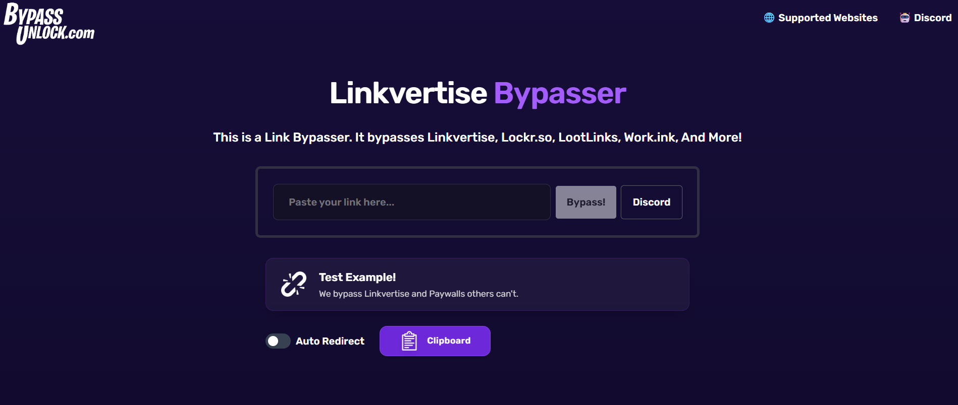 Công cụ bypass Linkvertise BypassUnlock.com