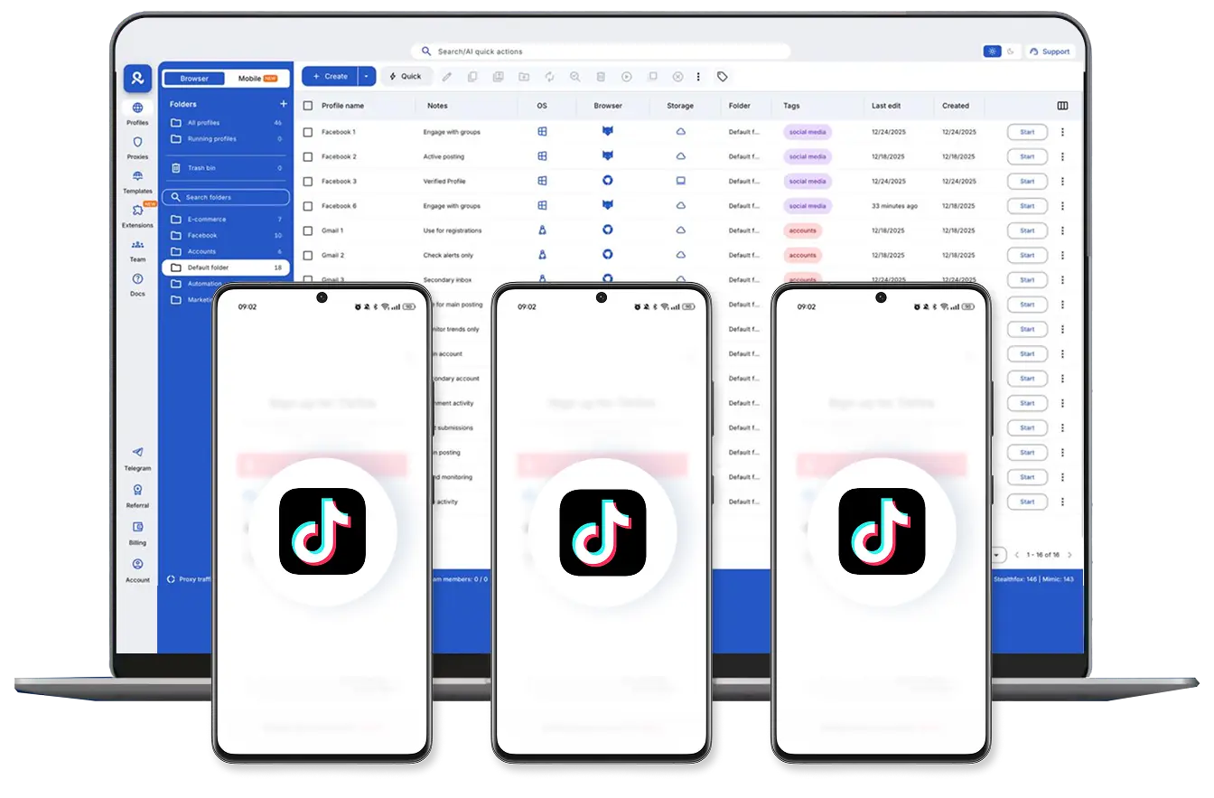 Управление несколькими TikTok аккаунтами в Multilogin с облачными Android-телефонами