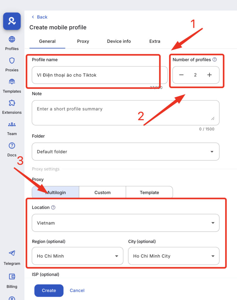 Multilogin cloud phone điện thoại đám mây, điện thoại ảo - hướng dẫn step 2