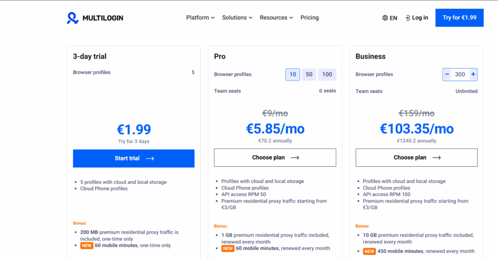 multilogin pricing