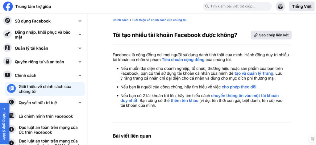 tạo thêm tài khoản facebook quy định