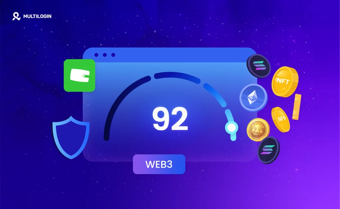 Galxe Web3 Score dashboard showing score of 92 with NFTs, tokens, and wallet icons, visualizing rewards and progress.
