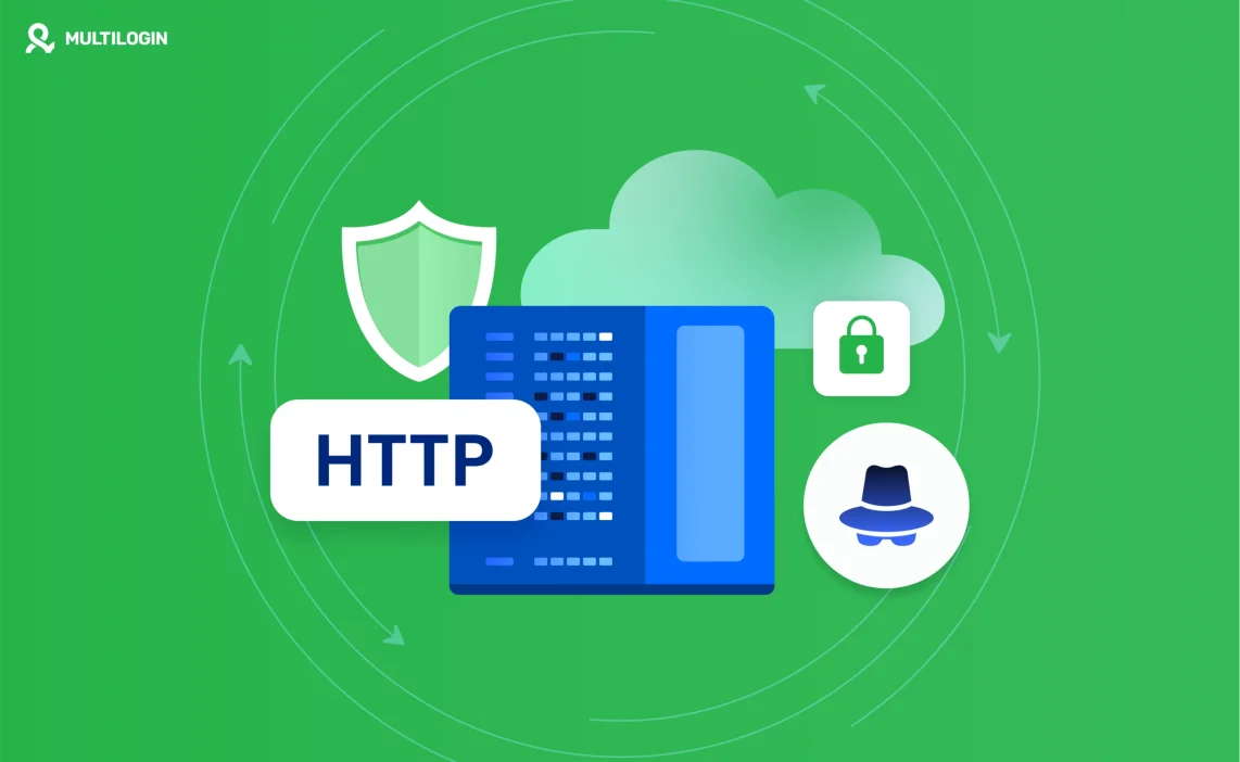 HTTP-прокси сервер для анонимного и безопасного интернет-соединения, иллюстрация Multilogin